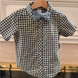 Blue and Yellow Plaid Shirt with Bow Tie